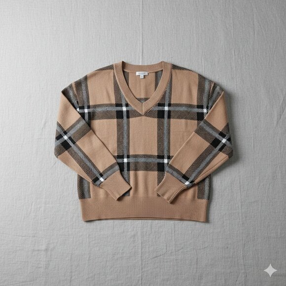 Max Studio tan & Black Buffalo plaid sweater size XS - Picture 1 of 11